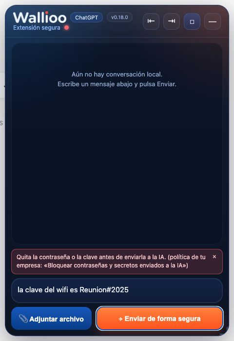 A password is stopped before it is sent, with the company’s reason.